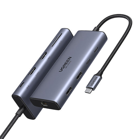 Ugreen CM639 USB-C Docking Station with HDMI 4K PD Ethernet and Support for 2 Monitors Gray