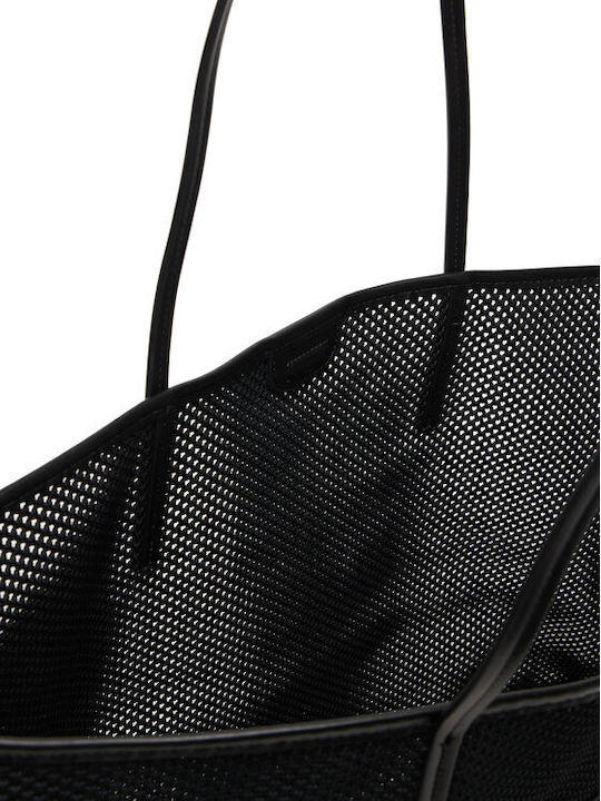 Emblem Fabric Women's Tote Handbag Black