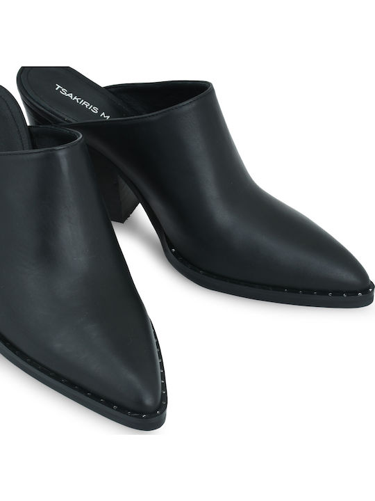 Leather Mules with High Heel in Black Colour