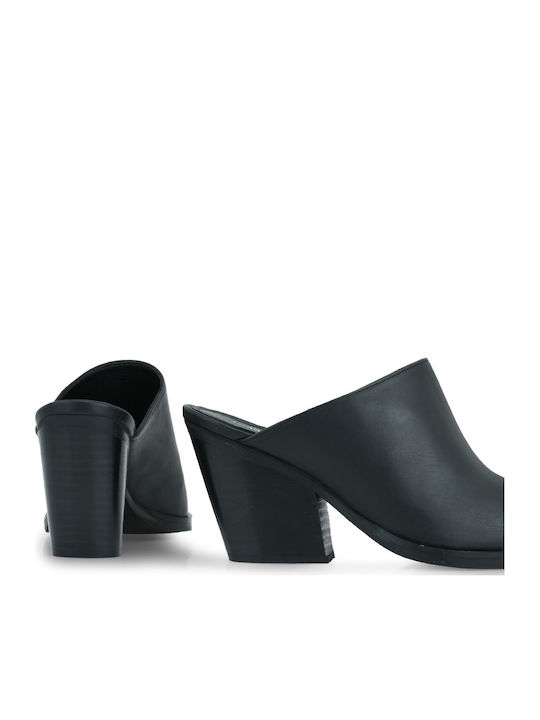 Leather Mules with High Heel in Black Colour