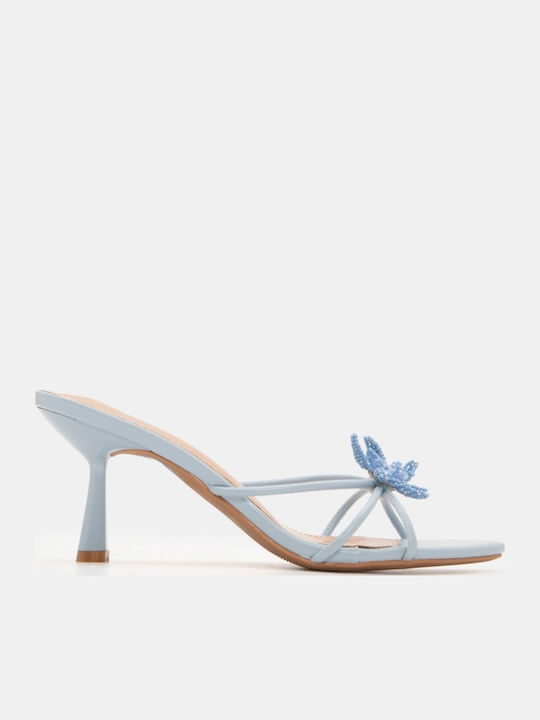Women's Mules with Thin High Heel in Light Blue Color