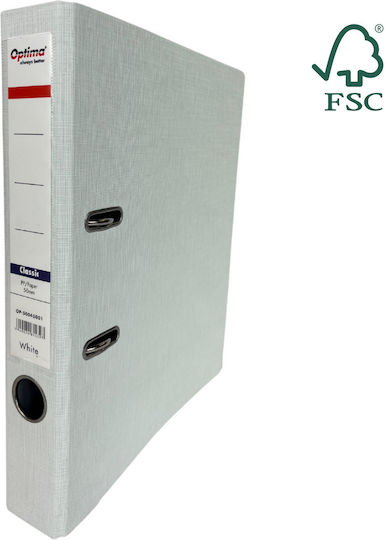 Optima Clasic & Premium Mapă Cu Inele În Formă De Arc A4 Laminată Pp Hârtie Margine Metalică 50 Mm Optima Clasic Albă