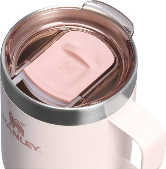 Stanley Everyday Camp Mug Glass Thermos Stainless Steel BPA Free 230ml Hammertone Rose Quartz With Handle