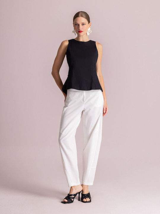 Damen Bluse Baumwolle Ärmellose Schwarze