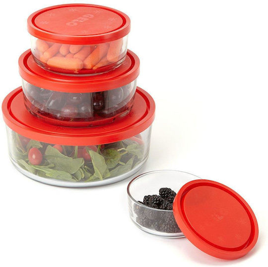 Bormioli Rocco Set Glass Lunch Boxes Red 4 Pieces