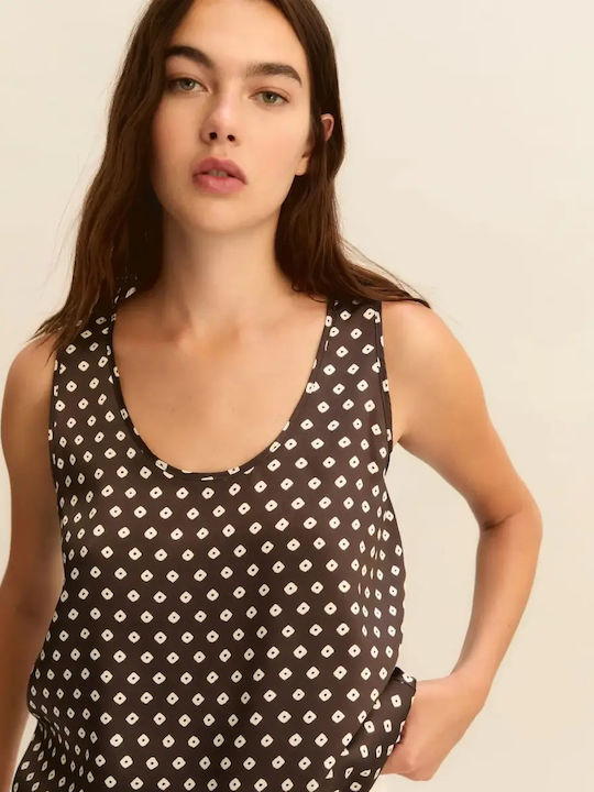 Women's Satin Sleeveless Blouse Dark Brown