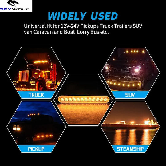 Spywolf First-Class Led Strobe Volume Light Red-Blue 12led 12/24v 6000lm 10 Pieces Tc-335