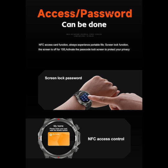 Microwear DK68 Smartwatch cu Pulsometru (Piele Neagră)