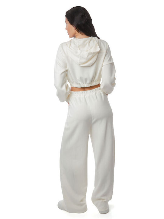 White Set Wide-Leg Trousers Cropped Jacket
