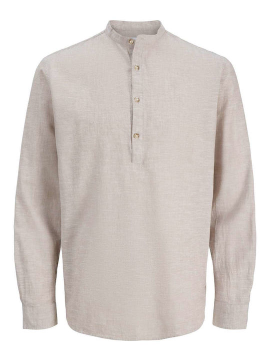 Long Sleeve Linen Shirt in Regular Fit Beige