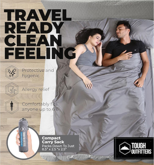 Travel Tip Foaie Pentru Sac De Dormit Fleece Pentru 2 Persoane 188 X 216 Cm Ultra-ușor Cu Fermoar Gri