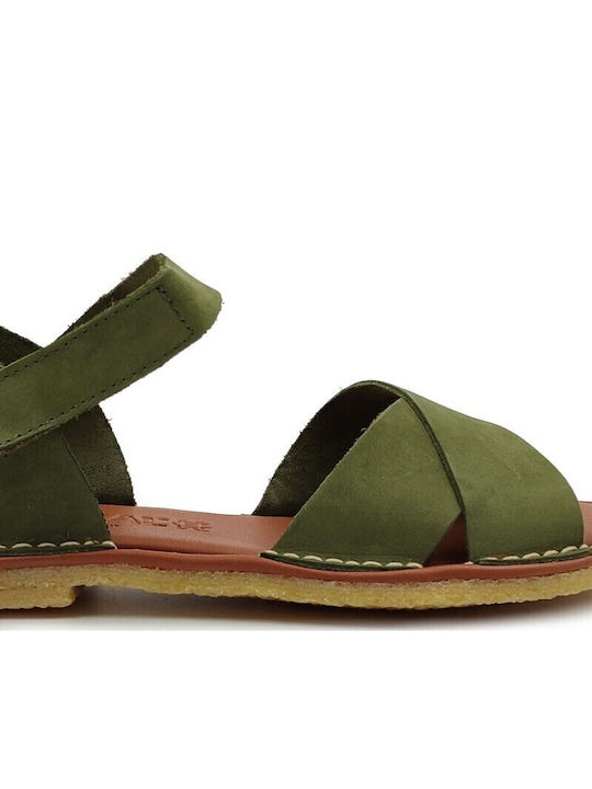 Deri Frauen Flache Sandalen Grün