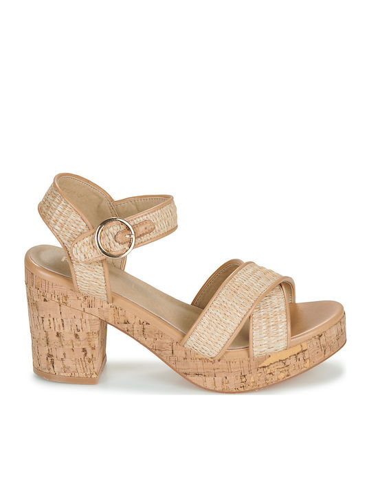Damen Sandalen Beige RLP486 Raffia