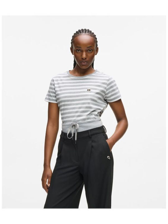 Women's Crop T-shirt Striped Gray