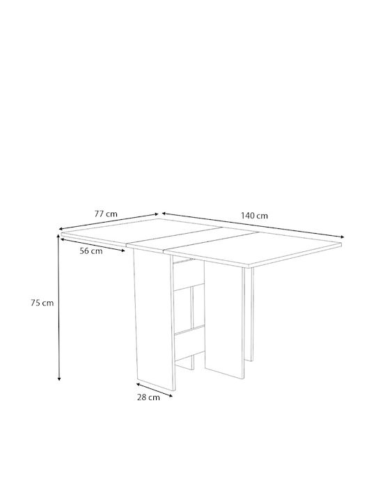 Pepe Extendable Collapsible Wooden Natural Beech Dining Room Table 28(+56)x77x75cm