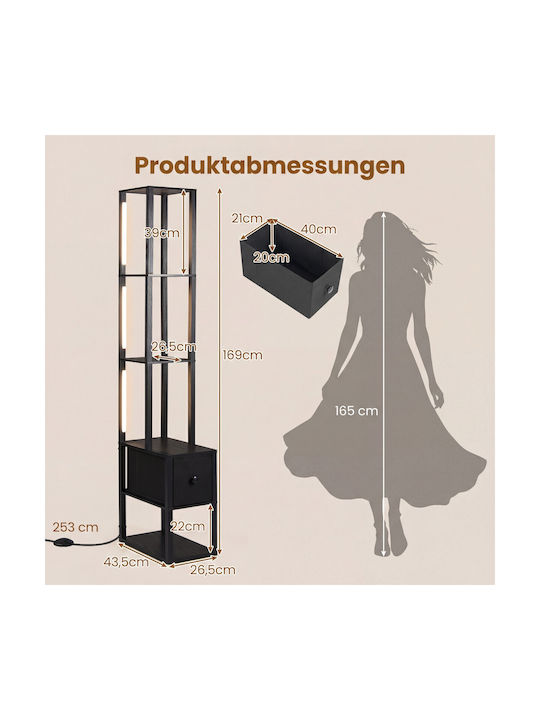 Costway LED Floor Lamp H169xL43.5cm Black