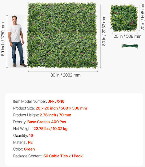 Vevor Artificial Foliage Panel 50.8x50.8cm 16pcs