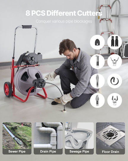 Vevor Steel Drain Unblocker 22m with Maximum Unclogging Thickness 9.5mm