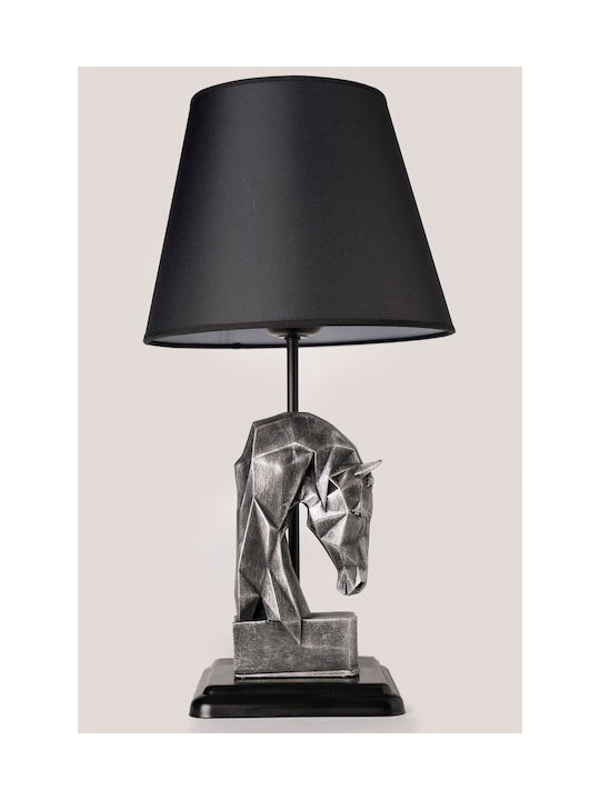 Table Lamp with Horse Figure Black Silver 24x50cm