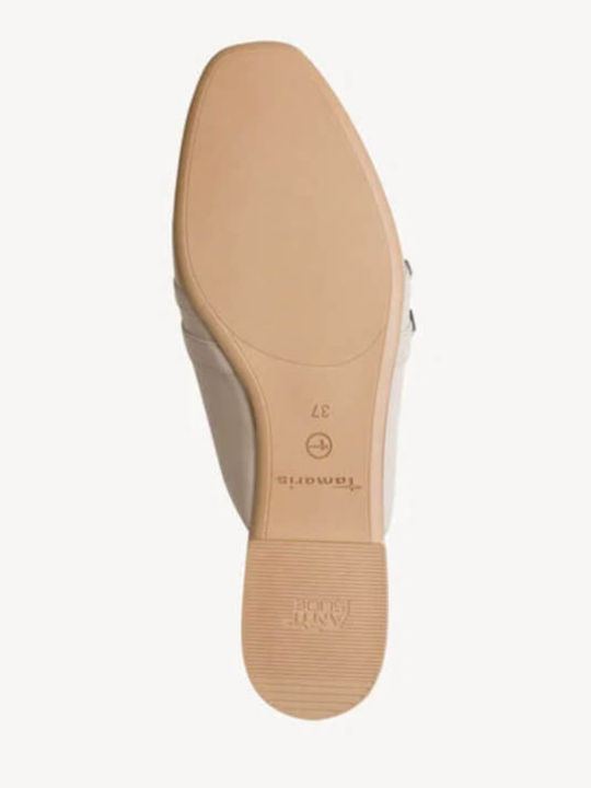 Leather Mules with Heel in Ecru Colour