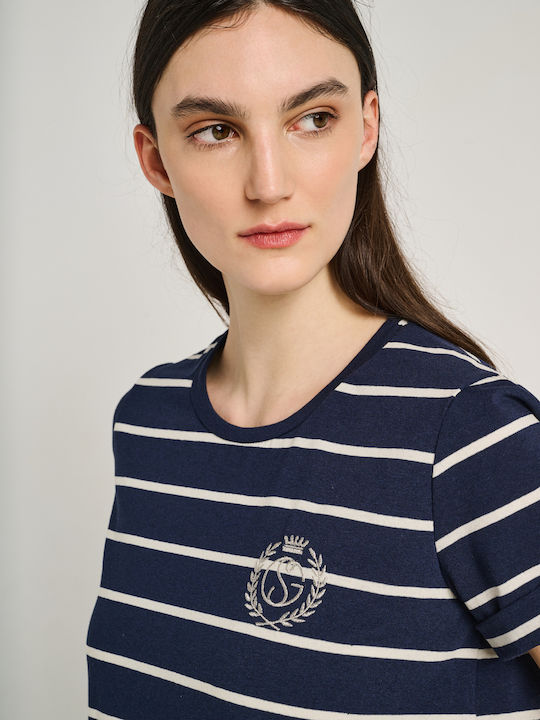 Women's Short Sleeve Striped Blue Blouse 63-005.055.N0045