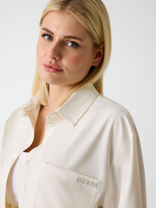 Guess Long Sleeve Women's Shirt Off White