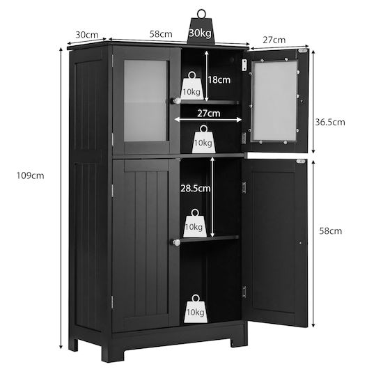 Costway Badezimmerschrank 109x58x30cm Schwarzes