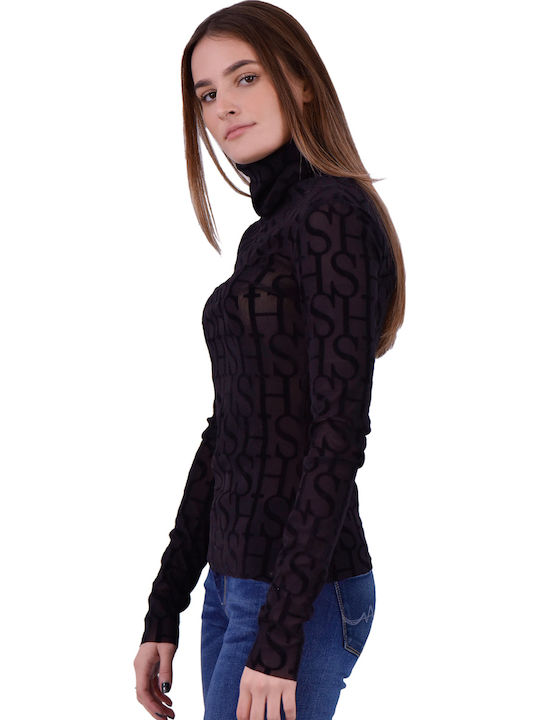 Damen Bluse Rollkragen Schwarz