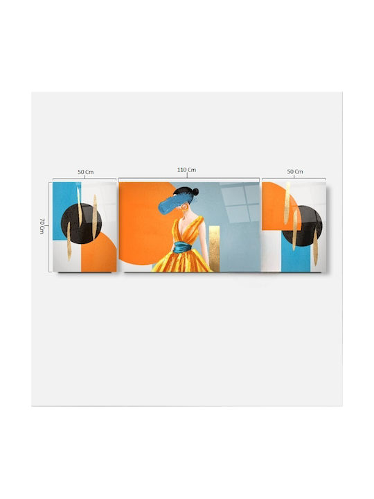 Threefold Glass Set With Colorful Female Figure And Abstract Designs 210x70cm