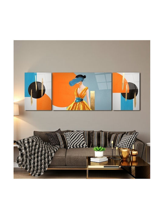 Threefold Glass Set With Colorful Female Figure And Abstract Designs 210x70cm