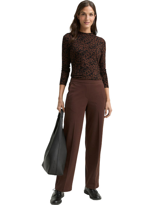 Women's Blouse Brown Black Small Leo Print