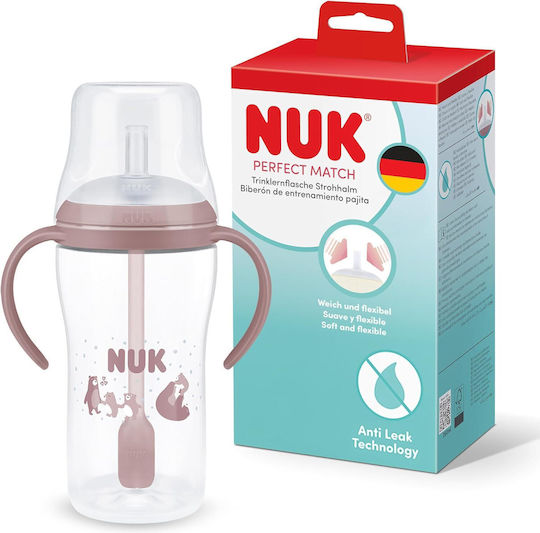 Nuk Baby Cup with Handles and Straw made of Silicone Pink 260ml for 8m+m+