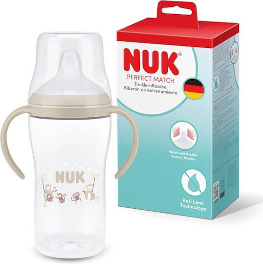Nuk Εκπαιδευτικό Μπιμπερό Πλαστικό με Λαβές Μπεζ για 6m+ 260ml