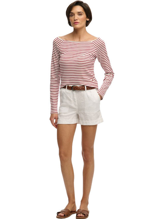Women's Off-Shoulder Striped Blouse Bordeaux Red Stripe