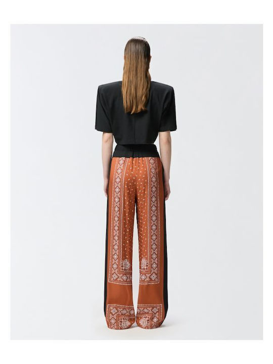 Spirito Damen Hoch tailliert Stoff Hose Schlaghose Braun