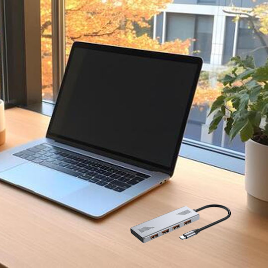Gembird Hub 4 Porturi USB 3.2 Cu Conectare USB-C / USB-A Argintiu