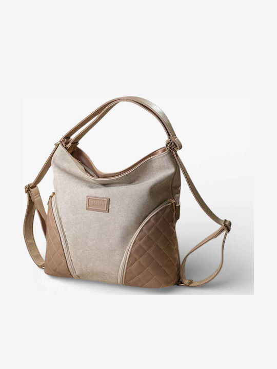 Women's Backpack Shoulder Bag Made of Artificial Leather Black and Nude