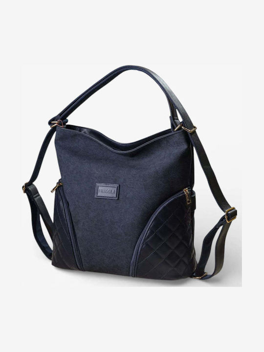 Women's Backpack Shoulder Bag Made of Artificial Leather Black and Nude
