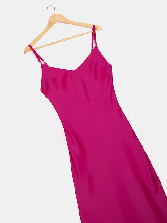 Summer Maxi Evening Satin Slip Dress with Slit Magenta