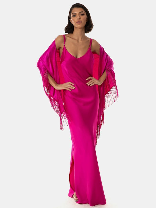 Summer Maxi Evening Satin Slip Dress with Slit Magenta