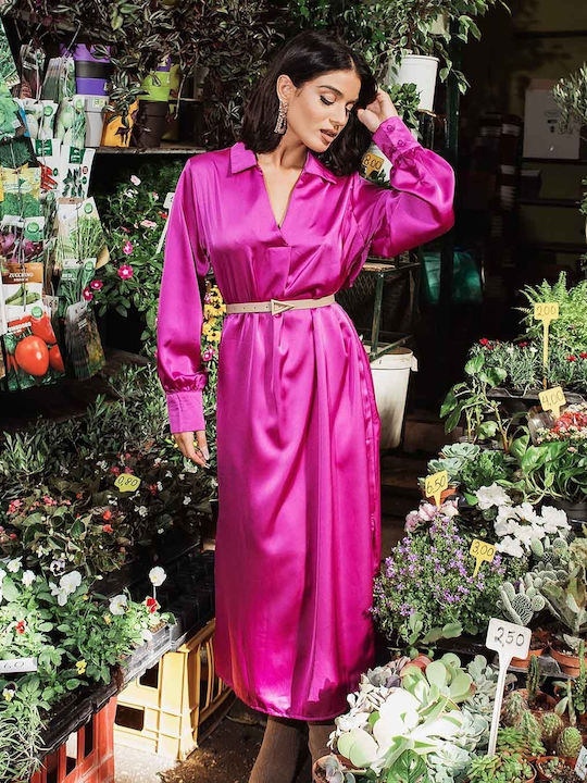 Midi Abend Kleid Satin Lila