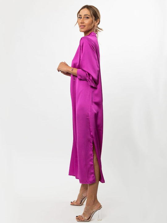 Midi Abend Kleid Satin Lila