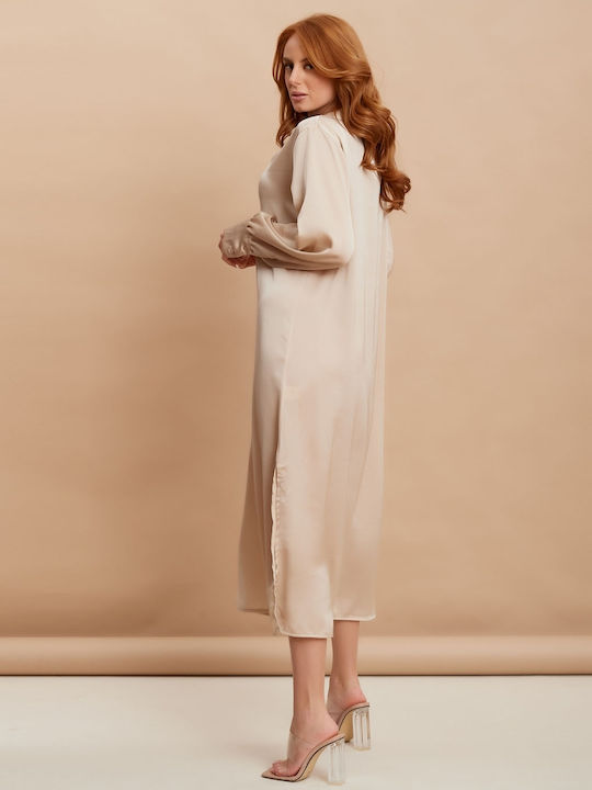 Rochie Midi De Seară Din Satin Bej