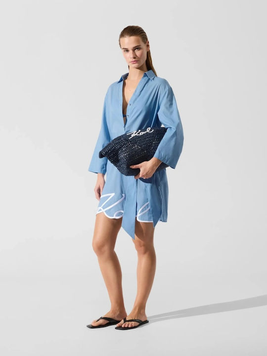 Sommer Mini Hemdkleid Hellblau