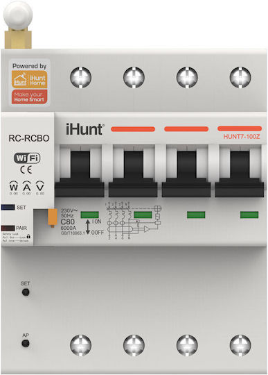 iHunt Vierpoliger Elektrische Schaltpaneel-Druckknopfschalter WiFi 400V 16A