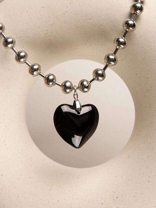 Rock Club Heart Design Necklace Black