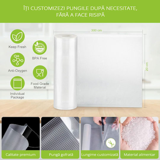 Set 3 Pungi Pentru Sigilarea Vidului Embosate Zafit 20 X 300 Cm Alimentare Sigilare Vid Reutilizabile Durabile Sous Vide Mașină De Spălat Fără BPA Transparente