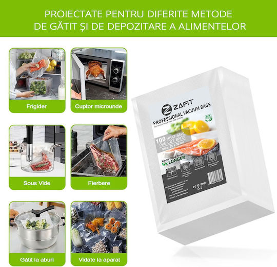 Set 100 Pungi Pentru Sigilarea Vidului Embosate Zafit 25 X 30 Cm Pentru Alimente Reutilizabile Durabile Pentru Sous Vide Mașină De Spălat Fără BPA Transparente