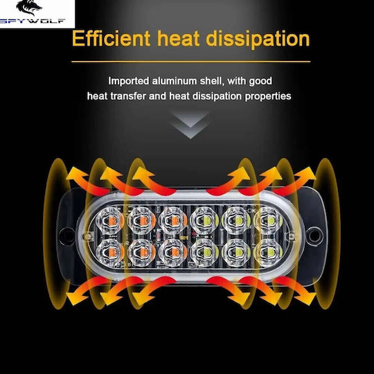 Primă Clas Led Stroboscop Lumini De Volum Alb-Galben 12led 12/24v 6000lm 8 Bucăți Tc-363