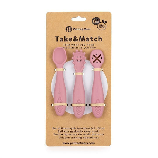 Petite & Mars Baby Silicone Spoon Set for 6+ Months Pink 3 Pieces